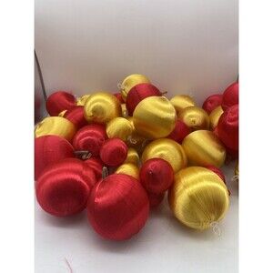 Vtg Christmas Pyramid SATIN Styrofoam Ornament Yellow and Red 2 Sizes Non- Break